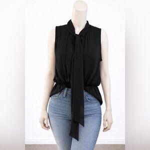 George Black Sleeveless Tie Neck Blouse Size L 12-14 Elastic Waist